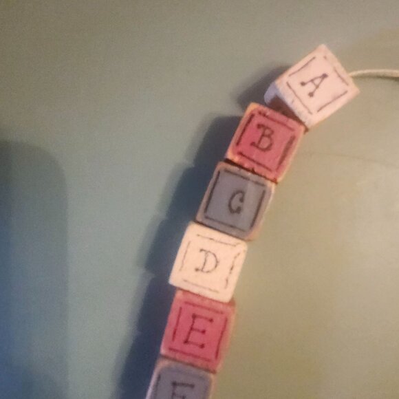 Handmade Wooden Alphabet Letter Block Garland Necklace with Ragdoll Boy & Girl - Picture 3 of 8